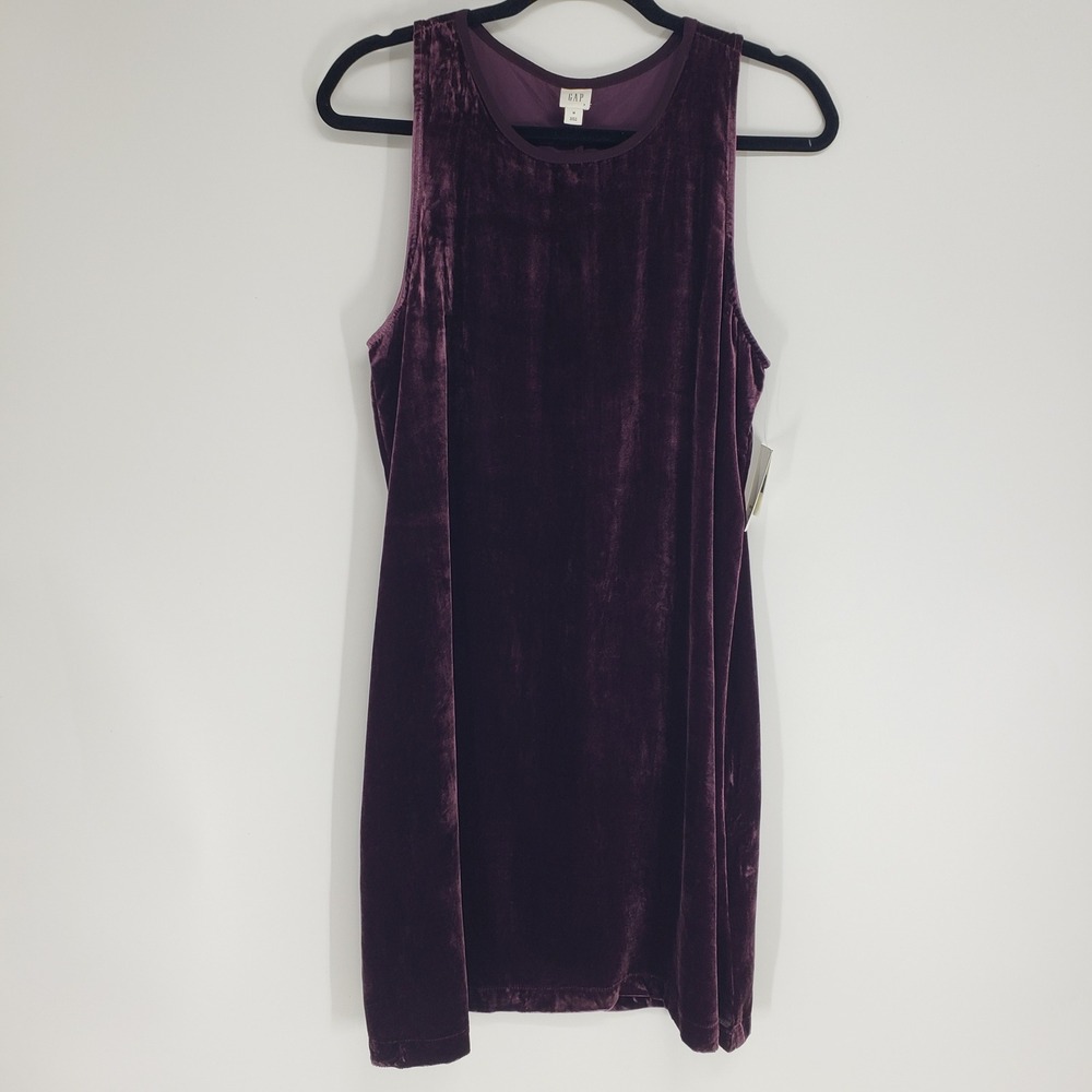 Gap Velvet Sleeveless Shift Dress Women Size Medium Purple Solid Mini Party Luxe